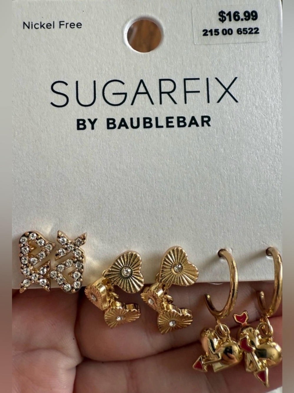 Sugarfix by Baublebar Set Gold Tone XOXO Love Heart Earrings Valentine’s Day
